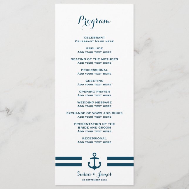 Nautical Navy Wedding Program (Front)