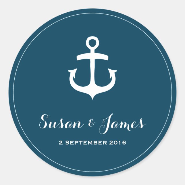 Nautical Navy Wedding Round Favor Sticker (Front)