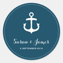 Nautical Navy Wedding Round Favor Sticker