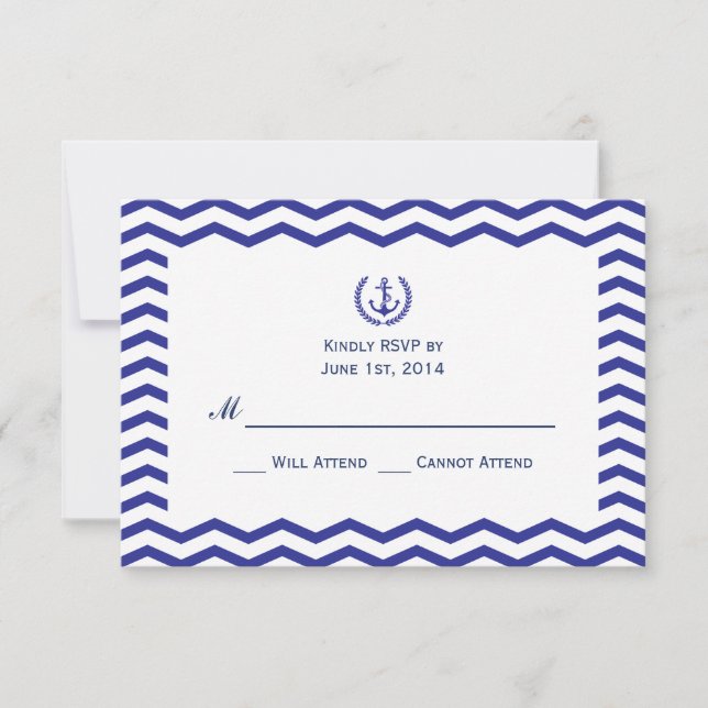 Nautical Navy Wedding RSVP Card (Front)