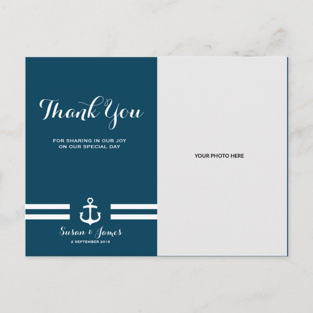 Nautical Navy Wedding Thank You Card / Postcard (Front)