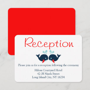Nautical Navy Whales Red Wedding Reception Beach Invitation