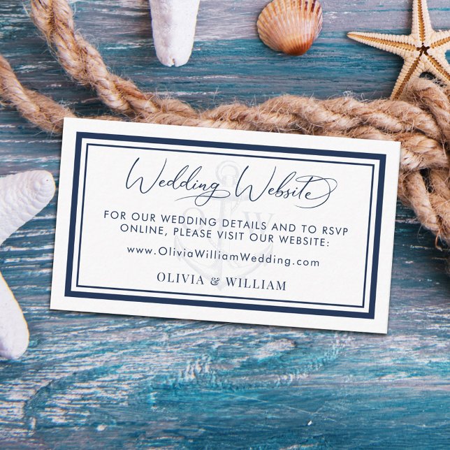 Nautical Navy White Anchor Wedding Website Enclosure Card (Creator Uploaded)