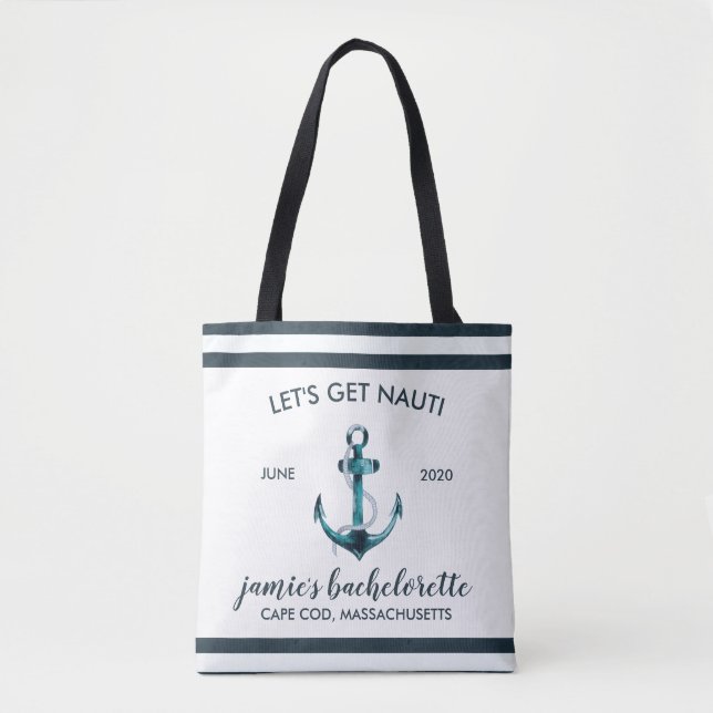 Nautical Navy & White Bachelorette Personalised Tote Bag (Front)