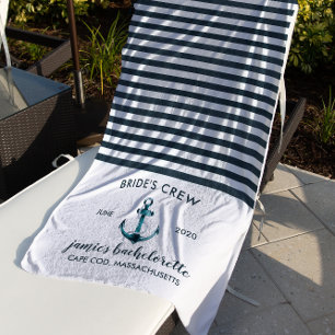 Nautical Navy & White Bachelorette Weekend Beach Towel