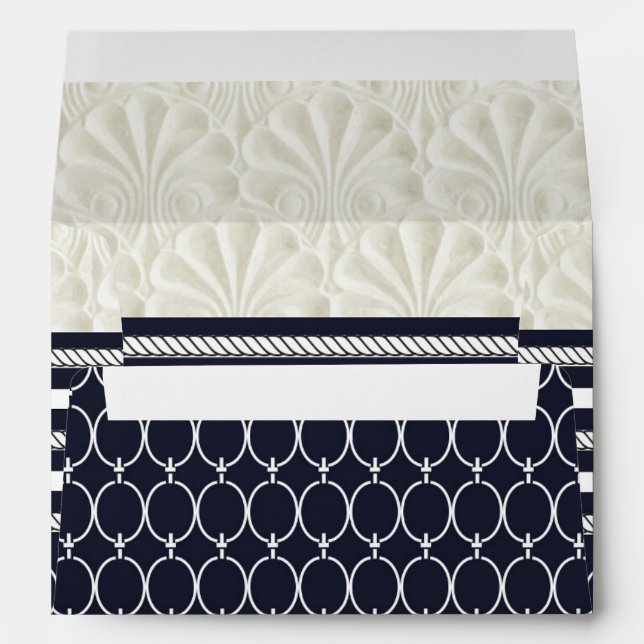Nautical Navy & White Elegant Beach Wedding Envelopes (Back (Bottom))