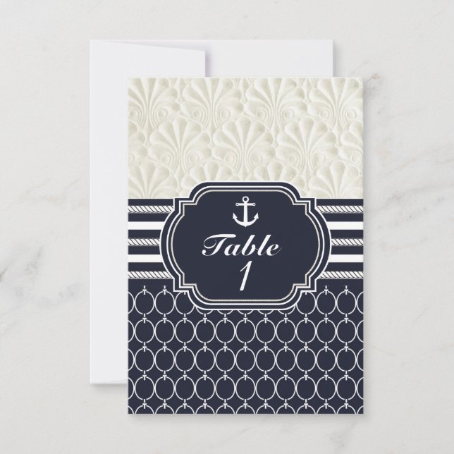 Nautical Navy & White Elegant Beach Wedding Invitation (Front)