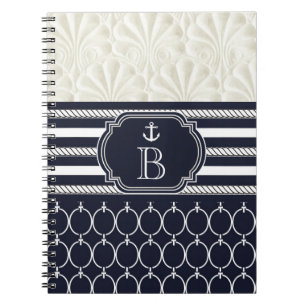 Nautical Navy & White Elegant Beach Wedding Notebook