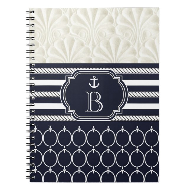 Nautical Navy & White Elegant Beach Wedding Notebook (Front)