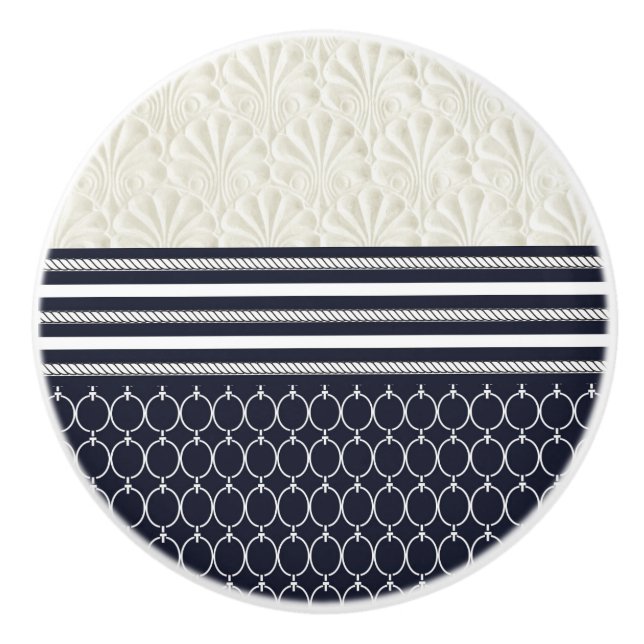 Nautical Navy & White Elegant Modern Beach Theme Ceramic Knob (Front)