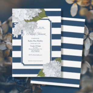 Nautical Navy White Hydrangea Modern Bridal Shower Invitation