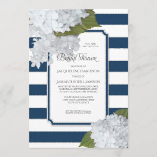 Nautical Navy White Hydrangea Modern Bridal Shower Invitation