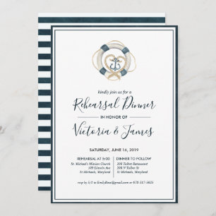Nautical Navy & White Rehearsal Dinner Invitation