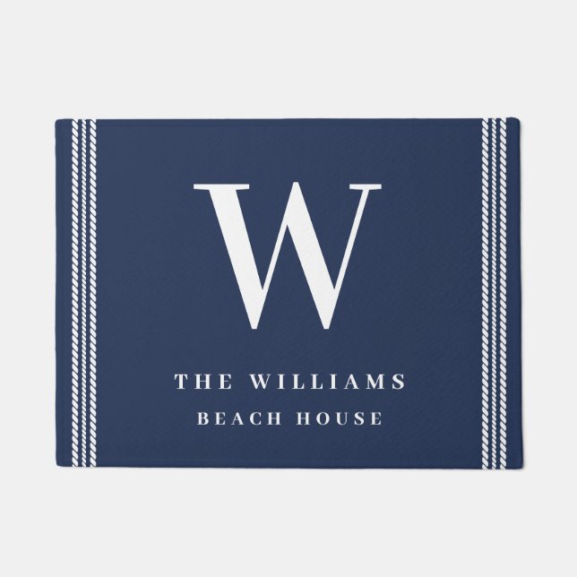 Nautical Navy White Rope Monogram  Doormat (Front)