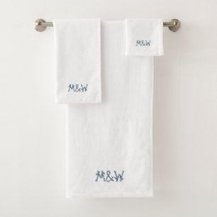 Nautical navy white sailing rope custom monogram bath towel set