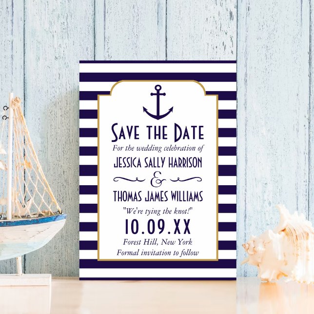 Nautical Navy & White Stripe Anchor Save The Date (Creator Uploaded)