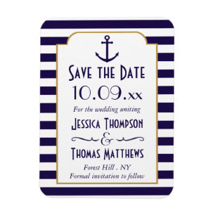 Nautical Navy & White Stripe Anchor Save The Date Magnet