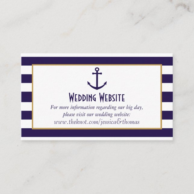 Nautical Navy & White Stripe Anchor Wedding Enclosure Card (Front)