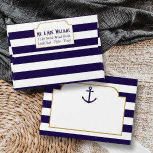 Nautical Navy & White Stripe Anchor Wedding Envelopes