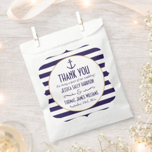 Nautical Navy & White Stripe Anchor Wedding Favour Bag