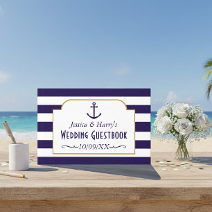 Nautical Navy & White Stripe Anchor Wedding Guest Book
