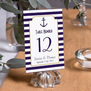 Nautical Navy & White Stripe Anchor Wedding Invitation