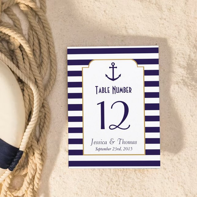Nautical Navy & White Stripe Anchor Wedding Invitation (Creator Uploaded)
