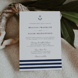 Nautical Navy & White Stripe Anchor Wedding Invitation
