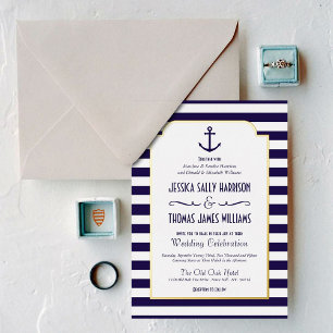Nautical Navy & White Stripe Anchor Wedding Real F