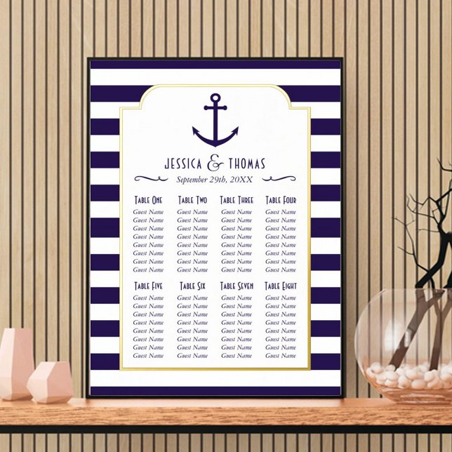 Nautical Navy & White Stripe Anchor Wedding Real Foil Prints (Creator Uploaded)