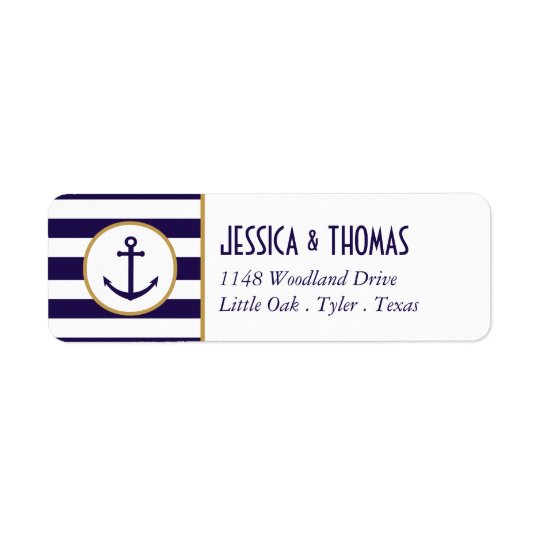 Nautical Navy & White Stripe Anchor Wedding Return Address Label