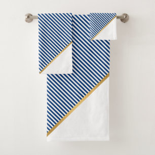 NAUTICAL NAVY WHITE STRIPE GOLD BATH TOWEL SET