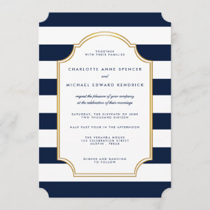 Nautical Navy   White Stripe Modern Wedding Invitation
