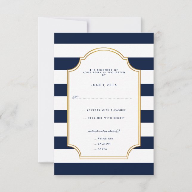 Nautical Navy | White Stripe Modern Wedding RSVP (Front)