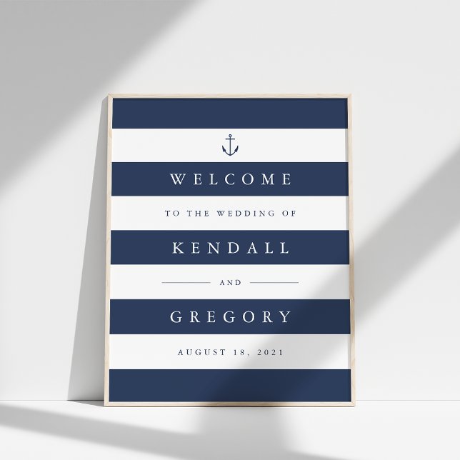 Nautical Navy & White Stripe Wedding Welcome Sign (Creator Uploaded)