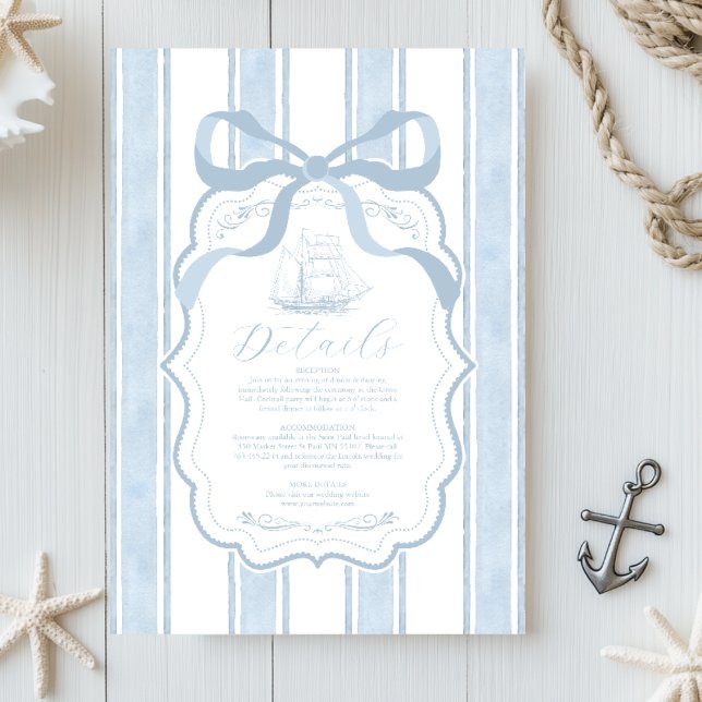 Nautical Navy White Stripes Boat Wedding Enclosure Card (Creator Uploaded)