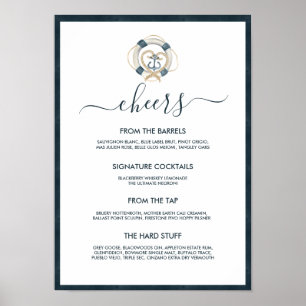 Nautical Navy & White Wedding Bar Menu Poster