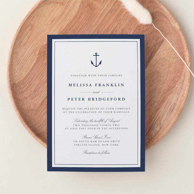 Nautical Navy & White Wedding Invitation | Anchor (Creator Uploaded)