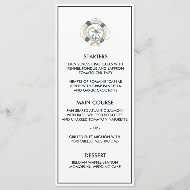 Nautical Navy & White Wedding Menu (Front)