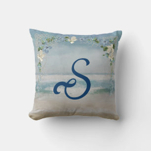 Nautical Net and Flowers With Monogram Cushion