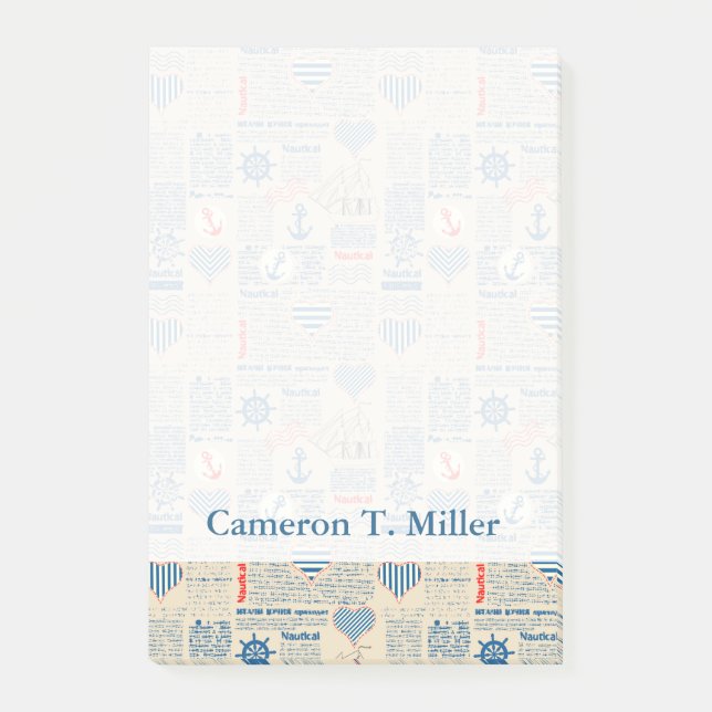 Nautical Newspaper Pattern | Add Your Name Post-it Notes (Front)