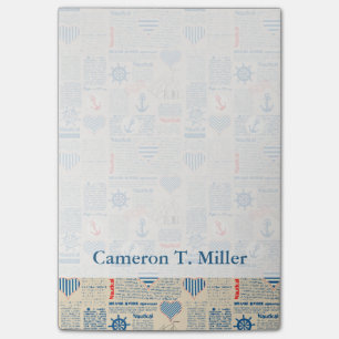 Nautical Newspaper Pattern Add Your Name Post-it Notes
