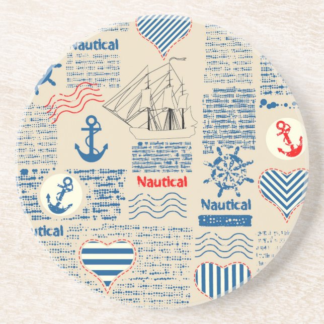 Nautical Newspaper Pattern Coaster (Front)