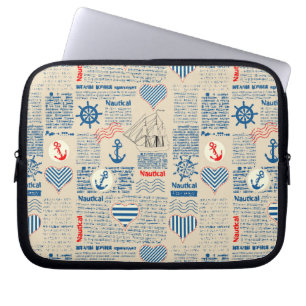 Nautical Newspaper Pattern Laptop Sleeve