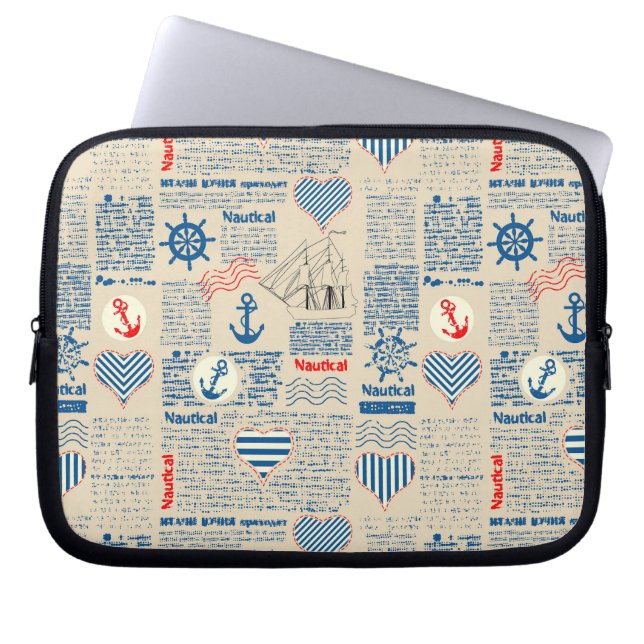 Nautical Newspaper Pattern Laptop Sleeve (Front)
