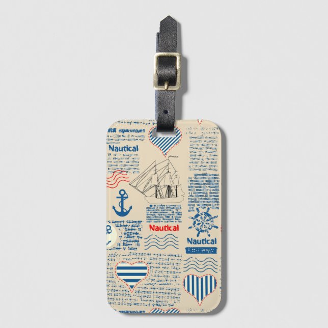 Nautical Newspaper Pattern Luggage Tag (Front Vertical)