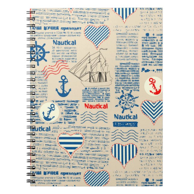 Nautical Newspaper Pattern Notebook (Front)