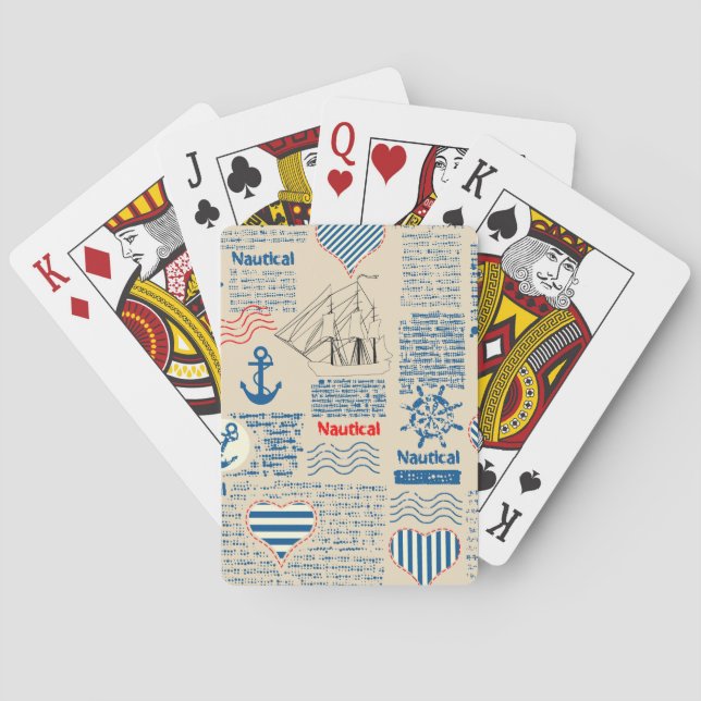 Nautical Newspaper Pattern Playing Cards (Back)