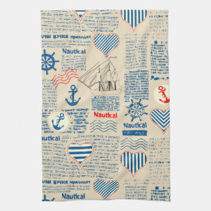 Nautical Newspaper Pattern Tea Towel
