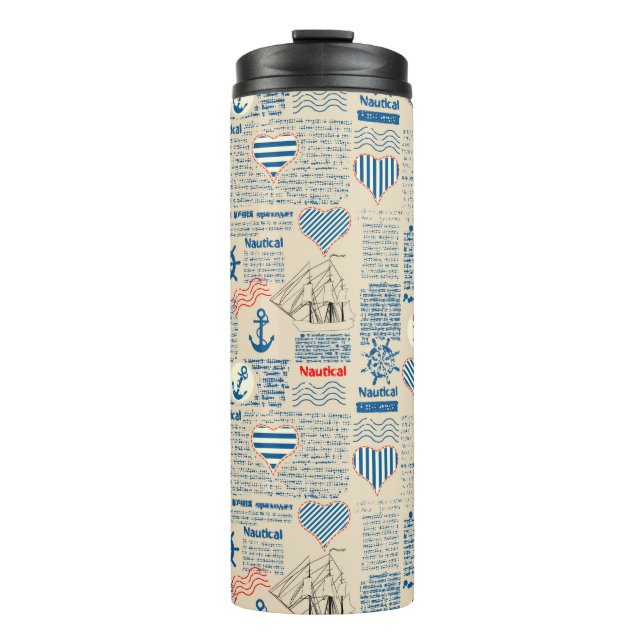 Nautical Newspaper Pattern Thermal Tumbler (Front)